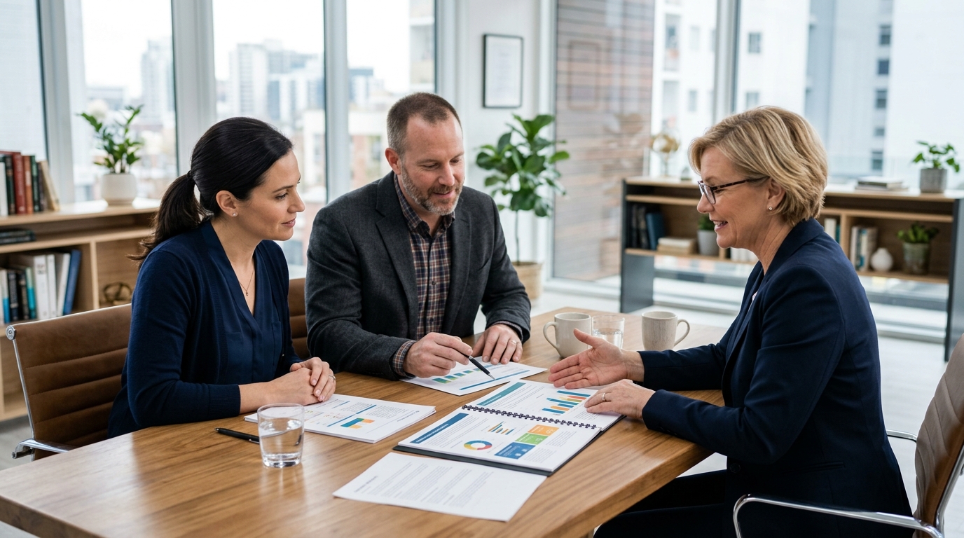 Family reviewing an adaptable long-term financial plan