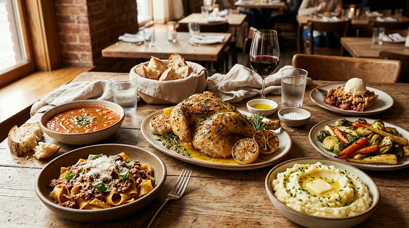 Classic comfort food restaurant favorites served together